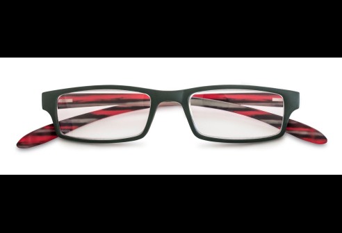 Leesbril kunststof montuur met 'neckholder' veren groen-rood