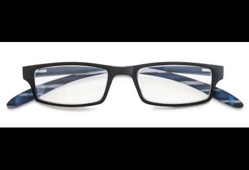 Leesbril kunststof montuur met 'neckholder' veren zwart-blauw 