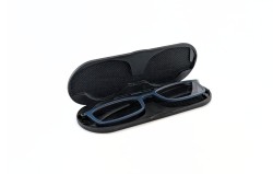 Lunettes de lecture plates mates bleu foncé dans un étui magnétique en métal +1,00