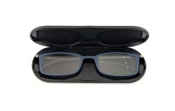Lunettes de lecture plates mates bleu foncé dans un étui magnétique en métal +1,00