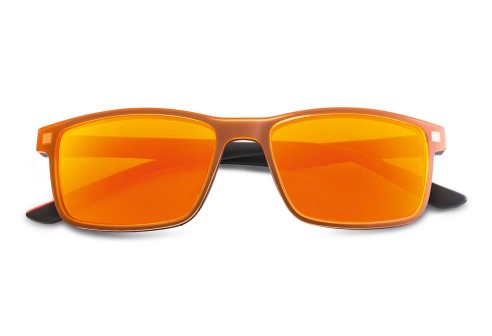 Leesbril zwart/oranje met polariserende clip oranje verspiegeld