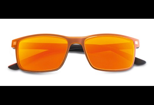 Dakraam Vervelend Portugees Leesbril zwart/oranje met polariserende clip oranje verspiegeld - Optiplus,  optiekgroothandel