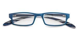 Leesbril kunststof montuur met 'neckholder' veren blauw-zwart