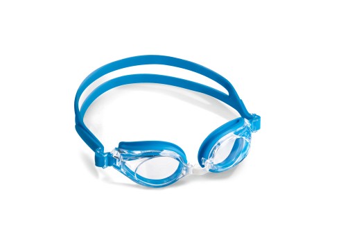 Zwembril volwassenmodel compleet gemonteerd met planglazen, blauw