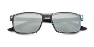 Leesbril zwart/grijs met polariserende clip zilver verspiegeld