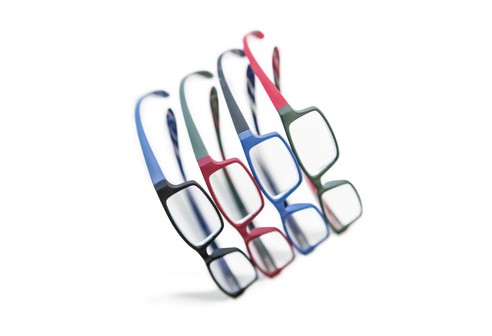 Leesbril kunststof montuur met 'neckholder' veren  gestreept 

