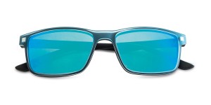 Leesbril zwart/blauw met polariserende clip blauw verspiegeld