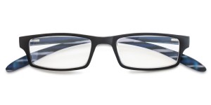 Leesbril kunststof montuur met 'neckholder' veren zwart-blauw 