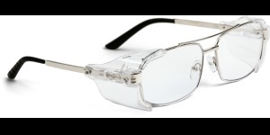 Veiligheidsbril metaal met dubbele brug en zijkleppen zilver
