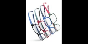 Leesbril kunststof montuur met 'neckholder' veren  gestreept 
