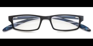 Leesbril kunststof montuur met 'neckholder' veren zwart-blauw 